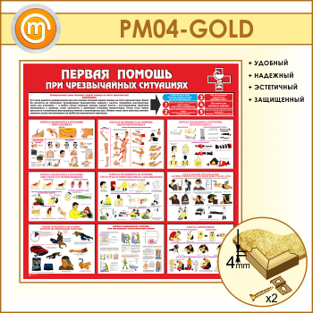 Стенд «Первая помощь при чрезвычайных ситуациях» (PM-04-GOLD)