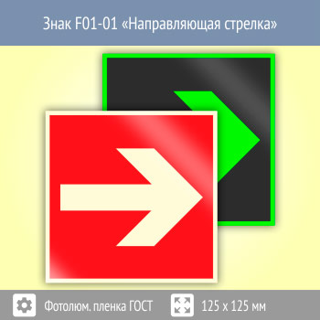 Знак F01-01 «Направляющая стрелка» (фотолюминесцентная пленка ГОСТ 34428-2018, 125х125 мм)