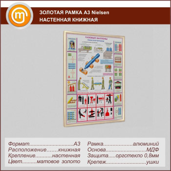 Багетная настенная рамка «Nielsen» А3 формата, книжная, матовое золото