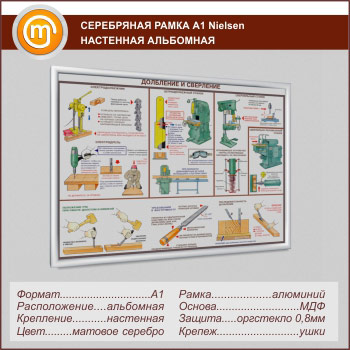 Багетная настенная рамка «Nielsen» А1 формата, альбомная, матовое серебро