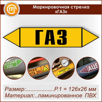 Маркировочная стрелка «ГАЗ» (Р.1 = 126х26 мм, самоклеящаяся плёнка с ламинированием)