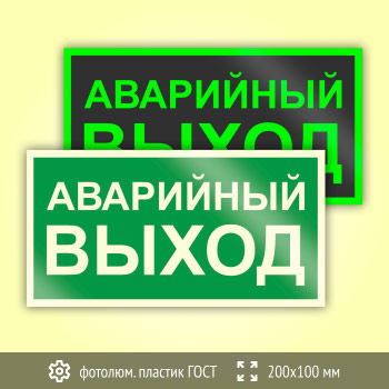 Знак E23 «Указатель аварийного выхода» (фотолюминесцентный пластик ГОСТ 34428-2018, 200х100 мм)