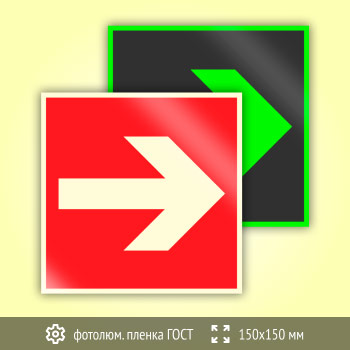 Знак F01-01 «Направляющая стрелка» (фотолюминесцентная пленка ГОСТ 34428-2018, 150х150 мм)
